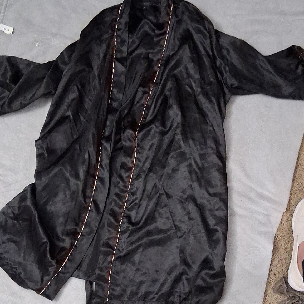 George Black Satin Trench Coat with Gold Trim